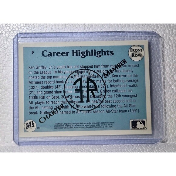 Ken Griffey Jr. 1991 Front Row MLB #9 Charter Member Baseball Card Mariners - Picture 2 of 2